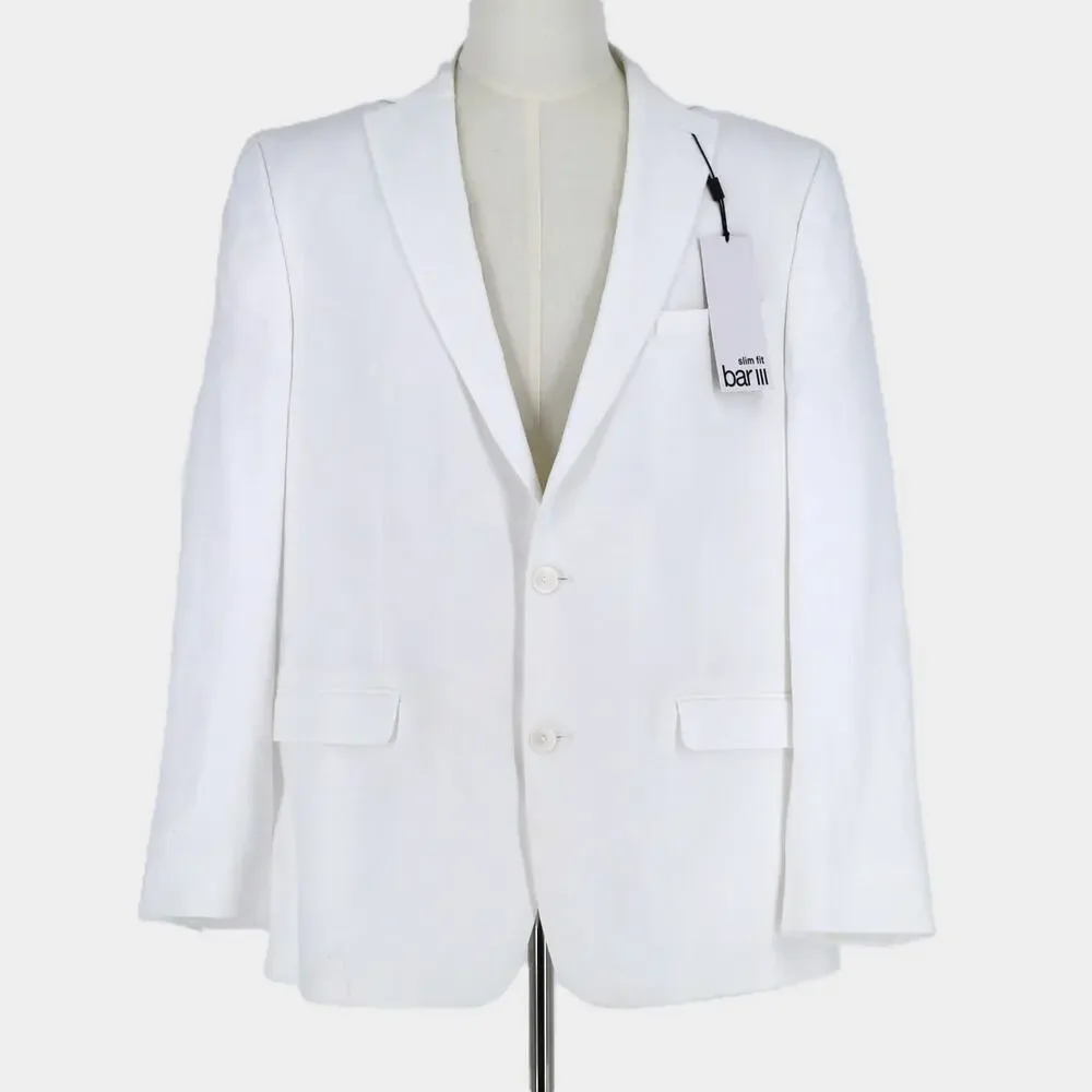 Bar III Men's White Linen Summer Casual Slim-Fit Formal Suit Jacket Size 36R